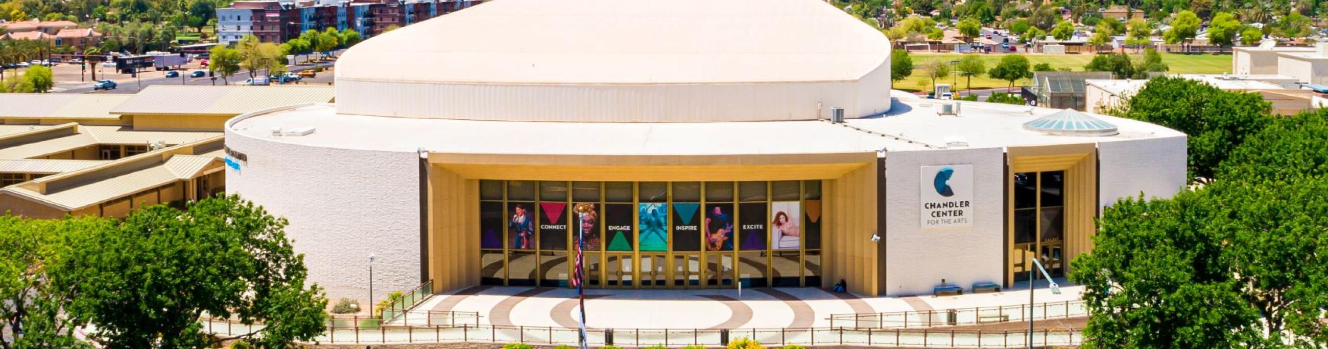 aerial view of main entrance to Chandler Center for the Arts